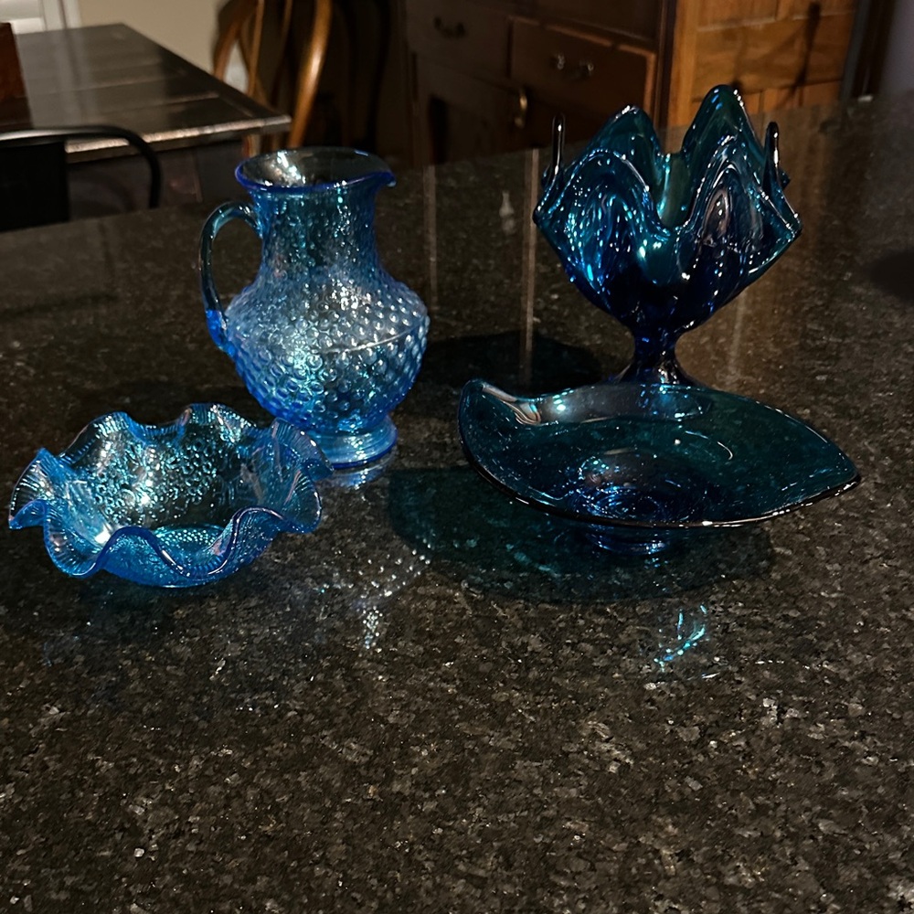 Elegant Blue Glass Art Set